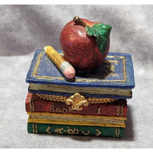 Vintage School Teacher Book Stack Trinket Box - Picture 4 of 6